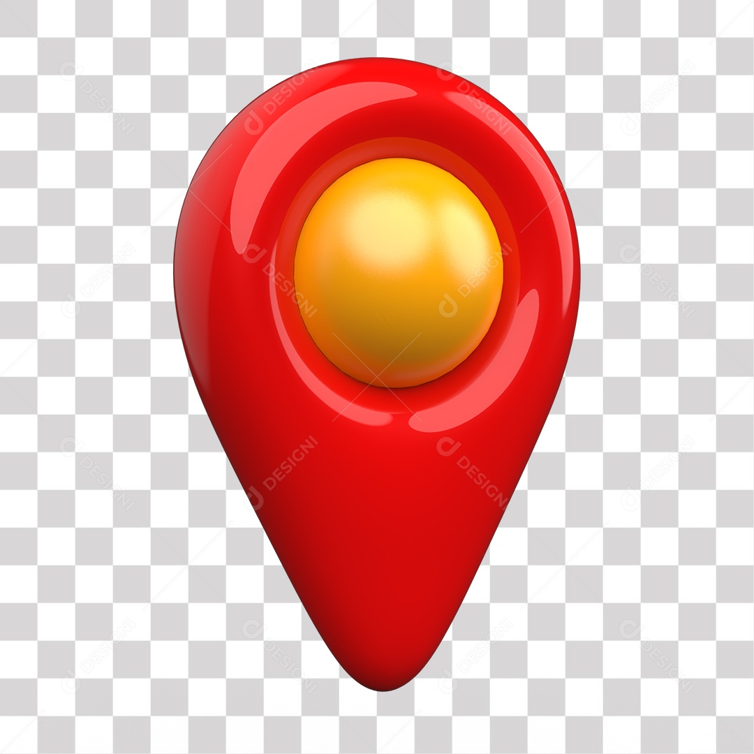 Pin de Localização Vermelho e Amarelo Elemento 3D para Composição PNG Transparente