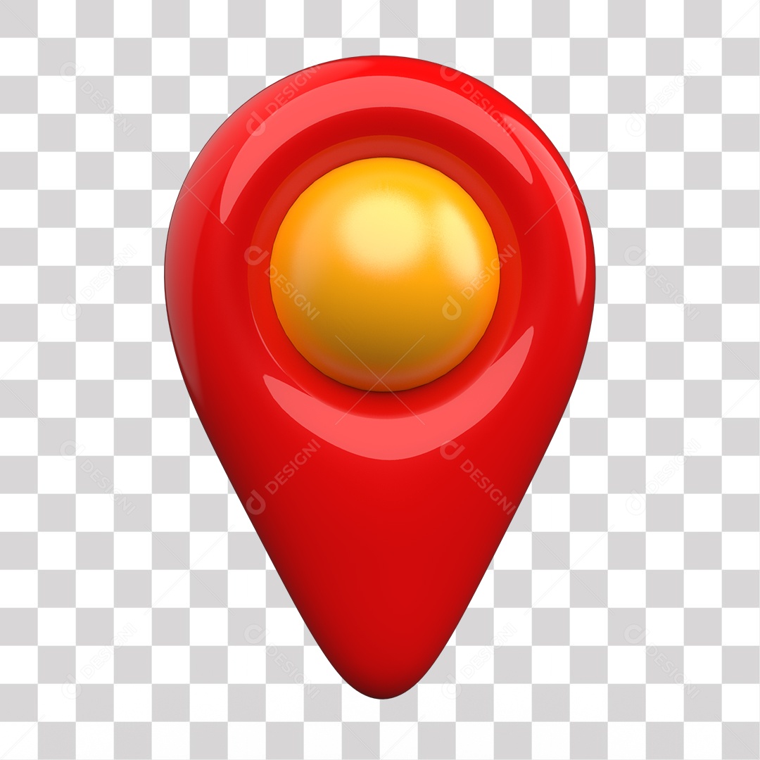 Pin de Localização Vermelho e Amarelo Elemento 3D para Composição PNG Transparente