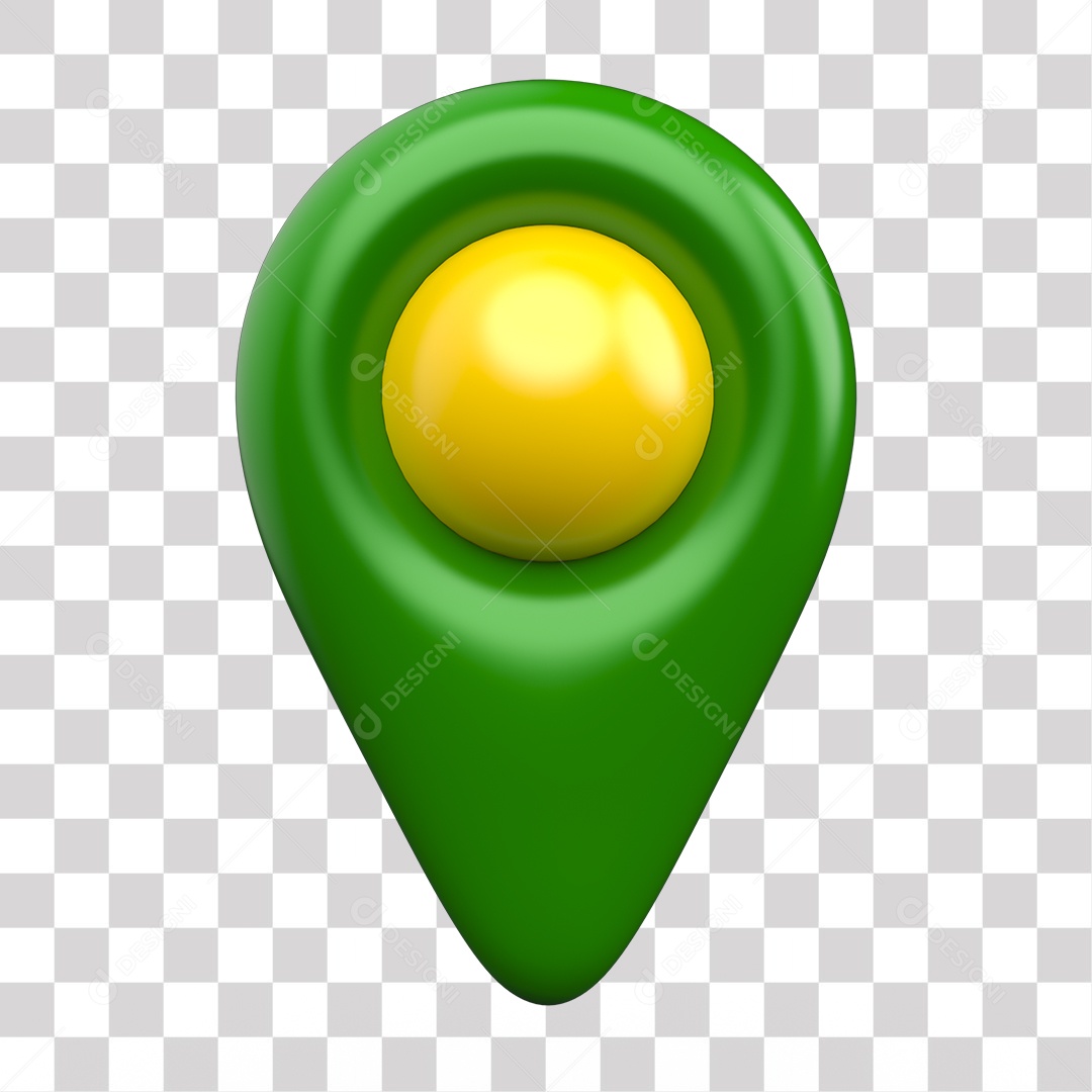 Pin de Localização Verde e Amarelo Elemento 3D para Composição PNG Transparente