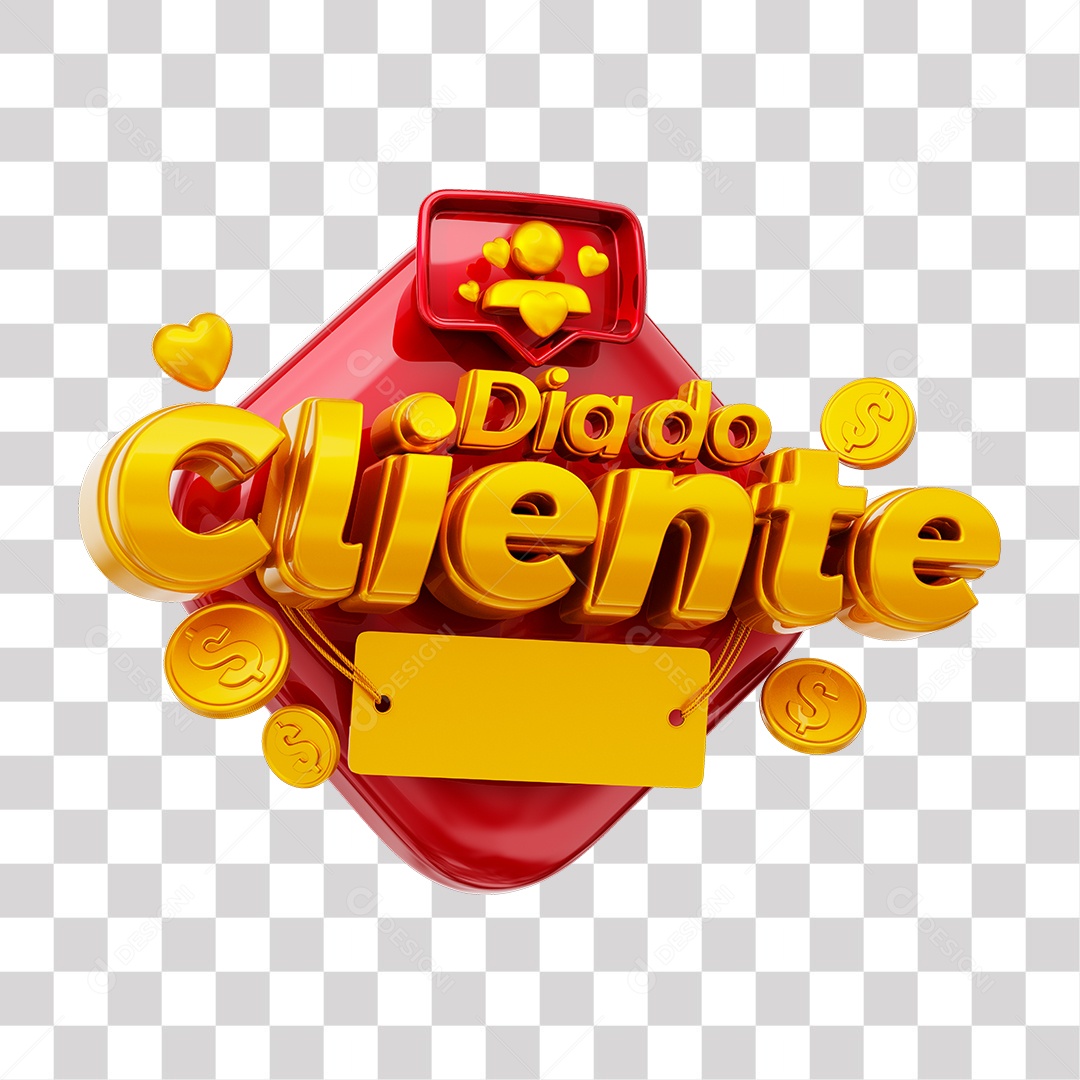 Dia Do Cliente Selo 3D Dourado e Vermelho para Composição PNG Transparente