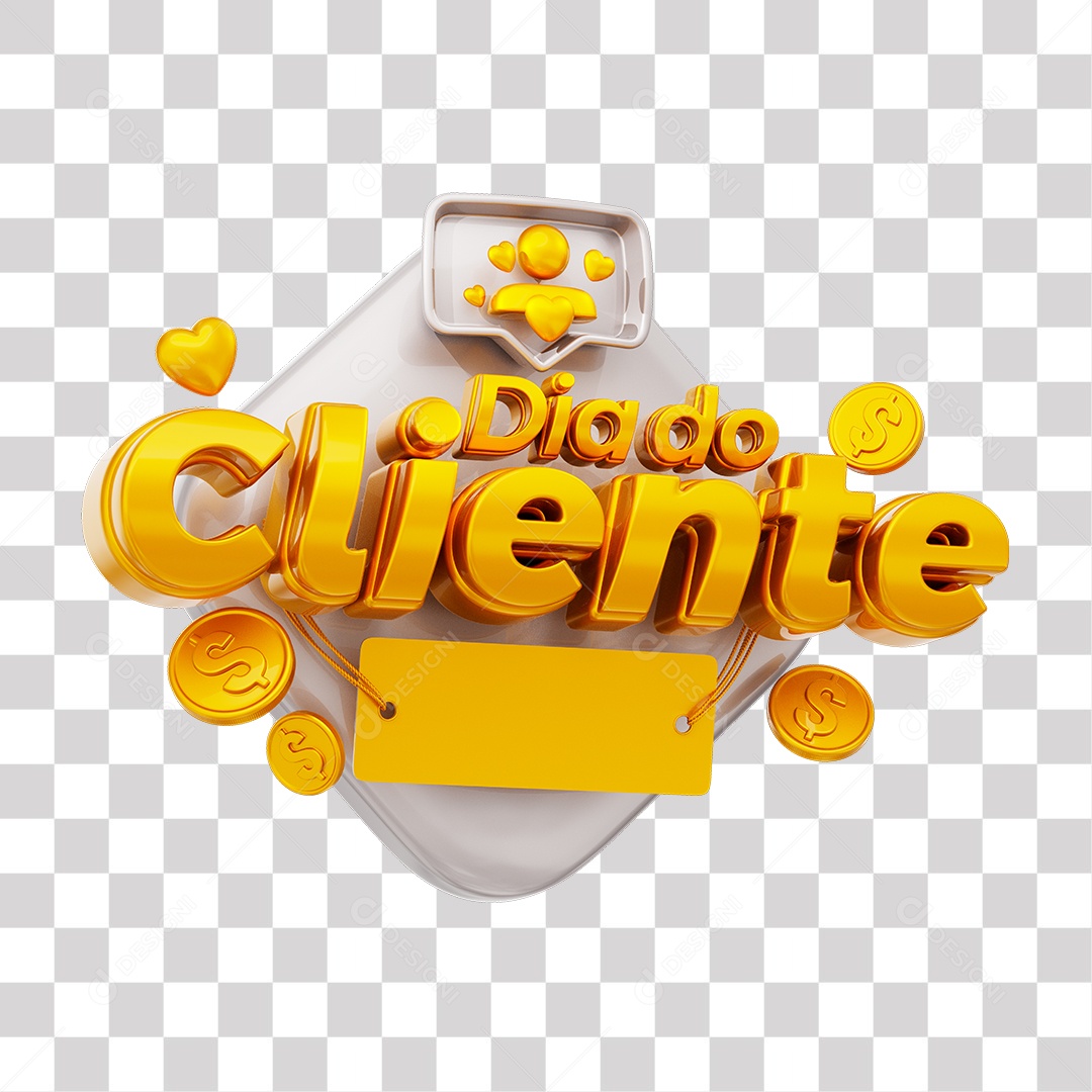 Dia Do Cliente Selo 3D Dourado e Branco para Composição PNG Transparente