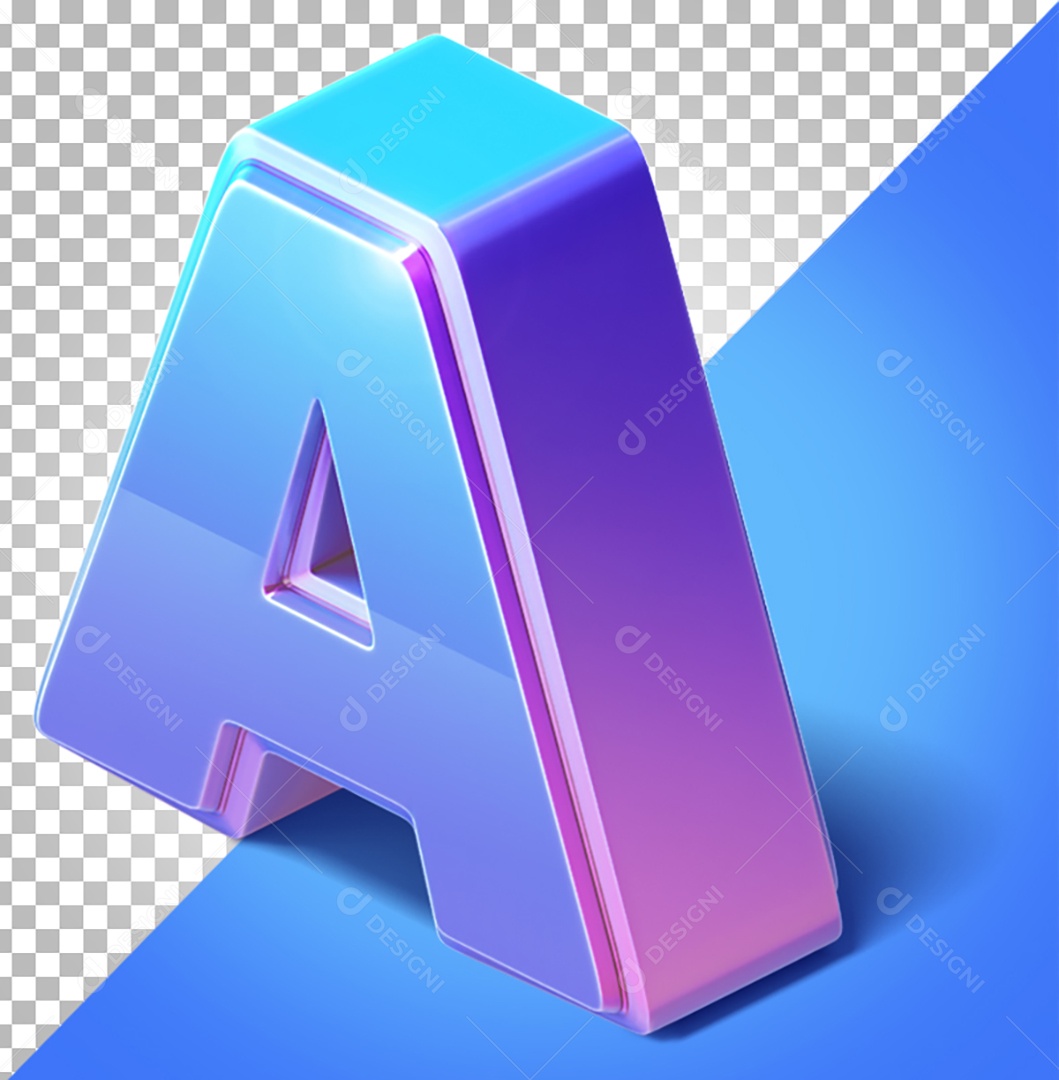 Elemento 3D Para Composição Letra A Azul e Roxo PNG Transparente