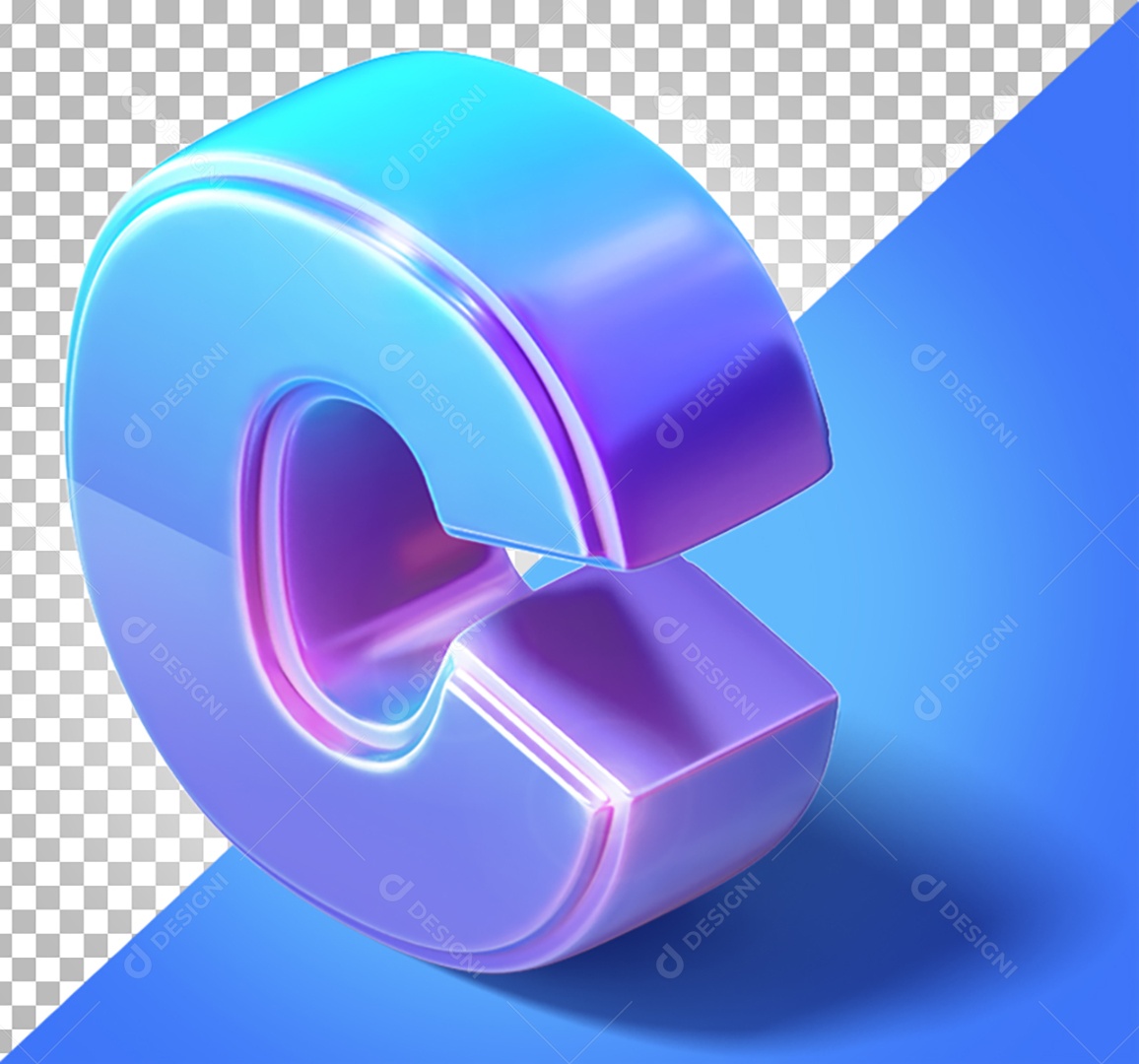 Elemento 3D Para Composição Letra C Azul e Roxo PNG Transparente