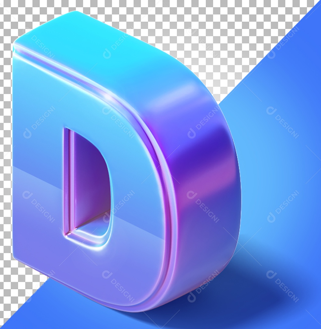 Elemento 3D Para Composição Letra D Azul e Roxo PNG Transparente