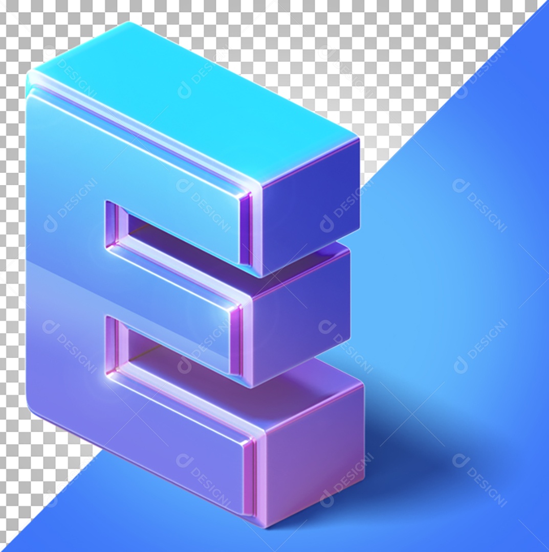 Elemento 3D Para Composição Letra E Azul e Roxo PNG Transparente