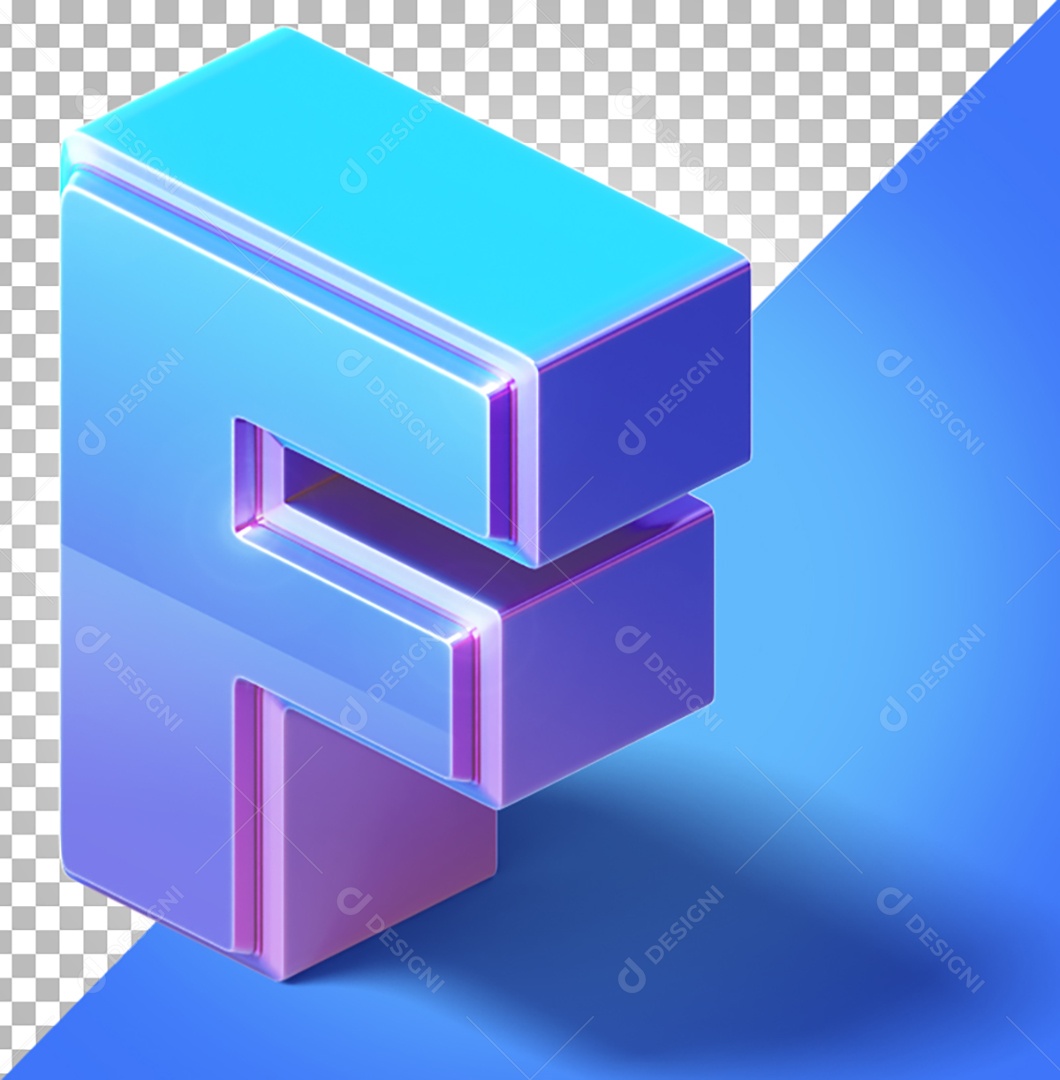 Elemento 3D Para Composição Letra F Azul e Roxo PNG Transparente