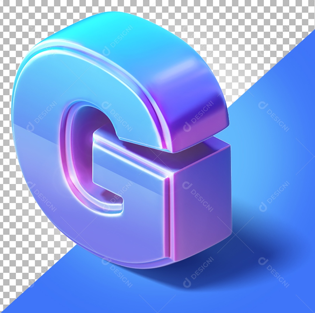 Elemento 3D Para Composição Letra G Azul e Roxo PNG Transparente