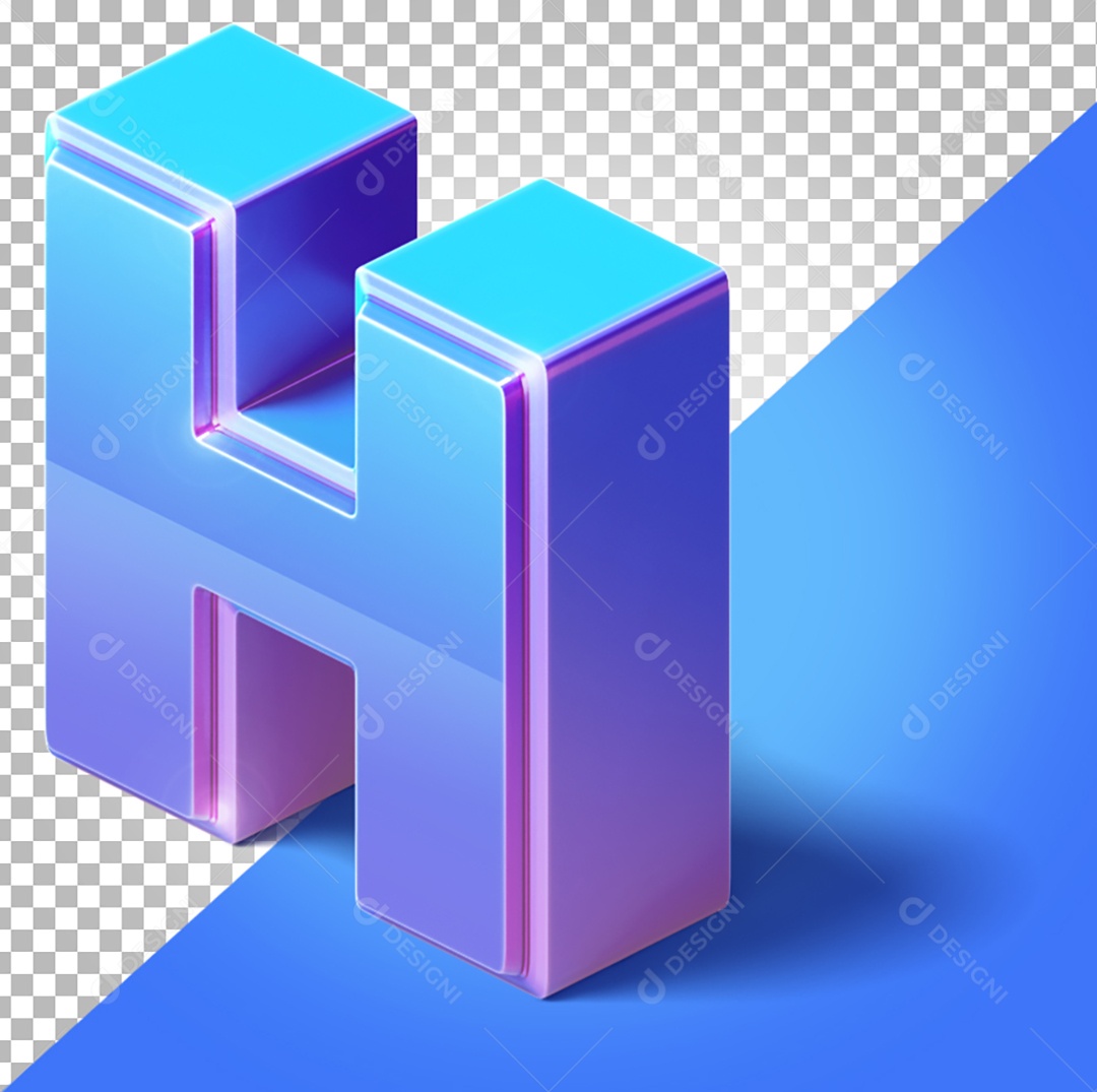 Elemento 3D Para Composição Letra H Azul e Roxo PNG Transparente