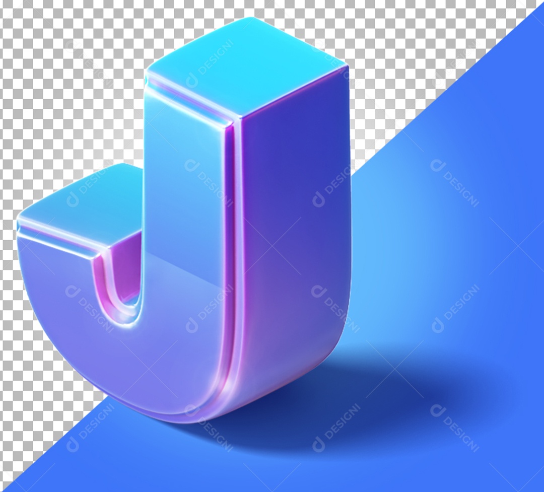 Elemento 3D Para Composição Letra J Azul e Roxo PNG Transparente