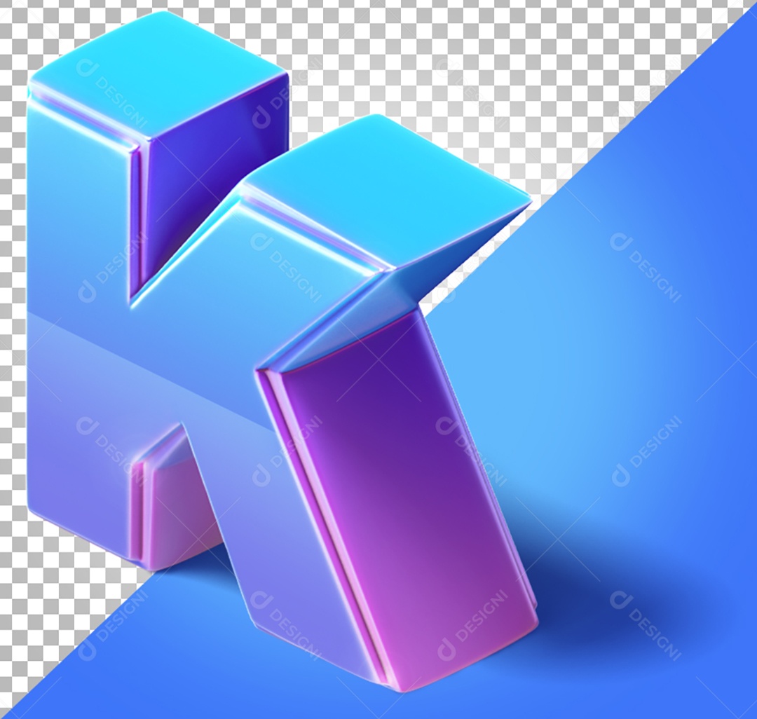 Elemento 3D Para Composição Letra K Azul e Roxo PNG Transparente