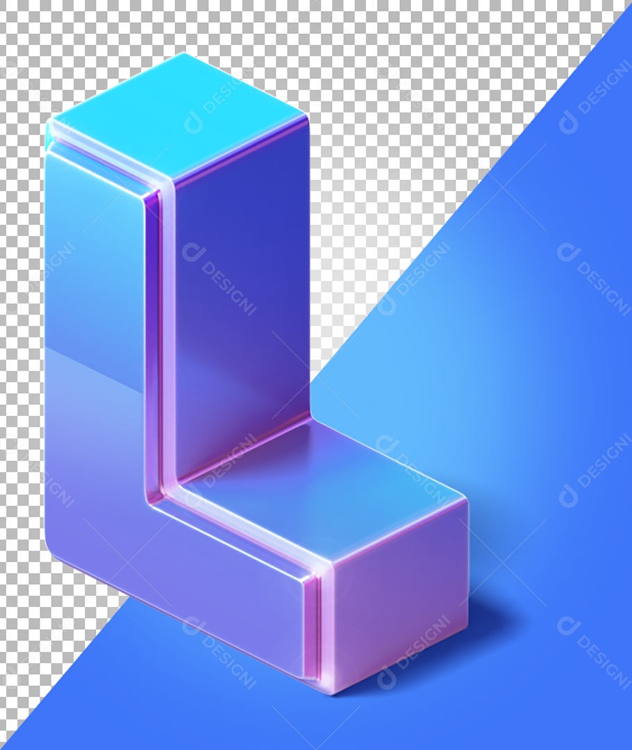 Elemento 3D Para Composição Letra L Azul e Roxo PNG Transparente