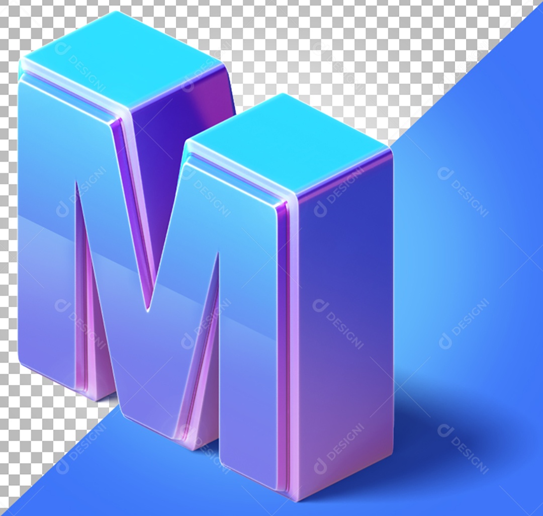 Elemento 3D Para Composição Letra M Azul e Roxo PNG Transparente