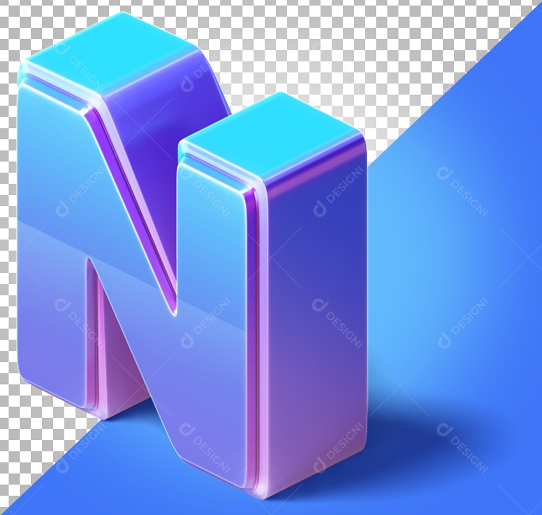 Elemento 3D Para Composição Letra N Azul e Roxo PNG Transparente