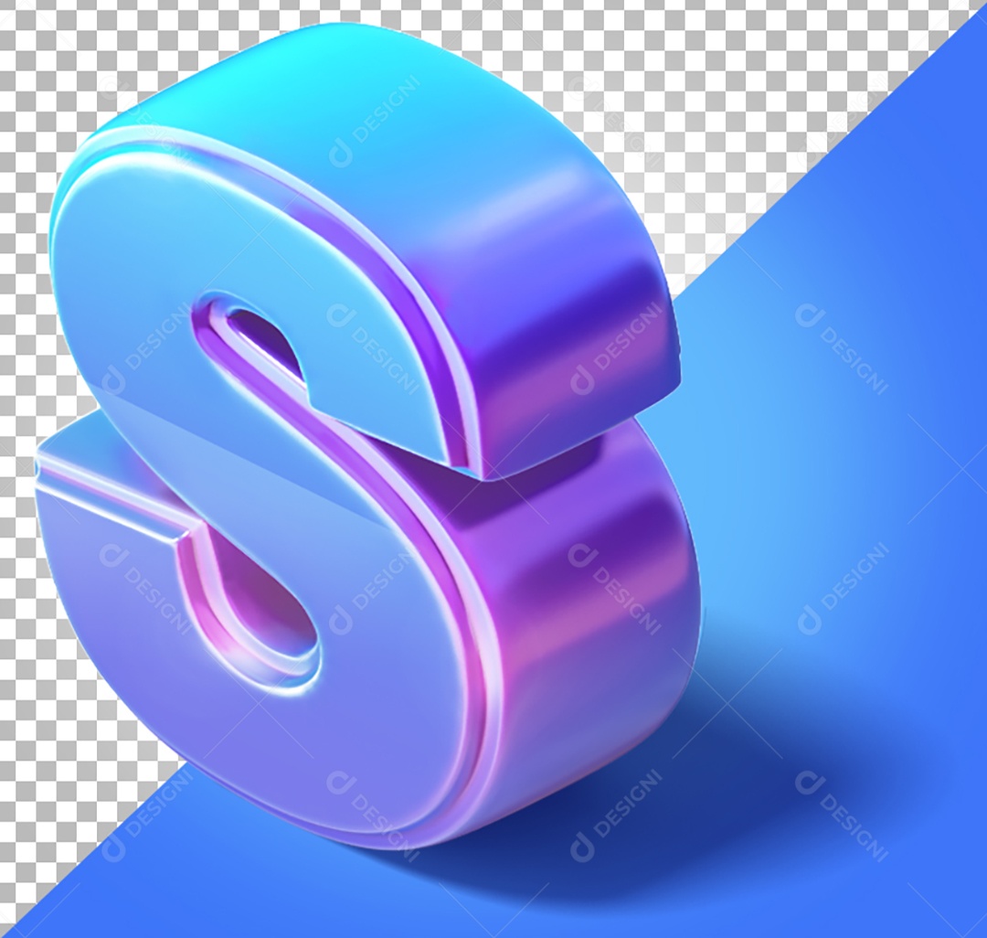 Elemento 3D Para Composição Letra S Azul e Roxo PNG Transparente