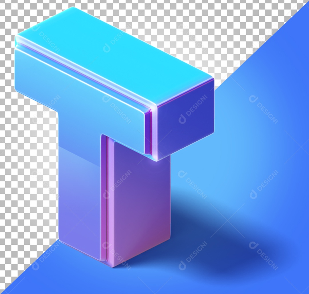 Elemento 3D Para Composição Letra T Azul e Roxo PNG Transparente
