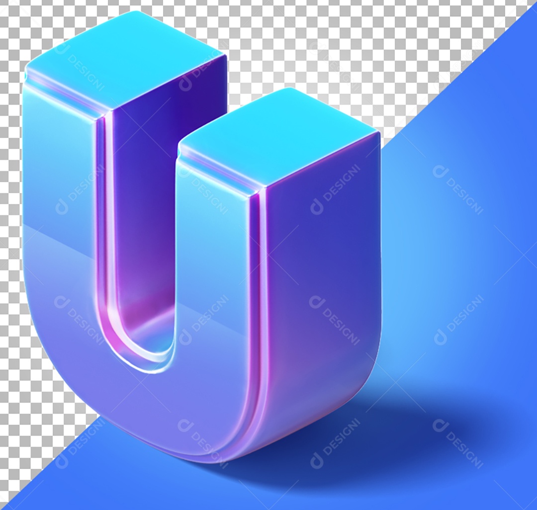 Elemento 3D Para Composição Letra U Azul e Roxo PNG Transparente