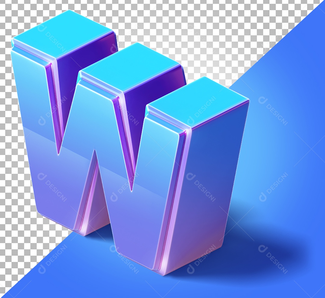 Elemento 3D Para Composição Letra W Azul e Roxo PNG Transparente