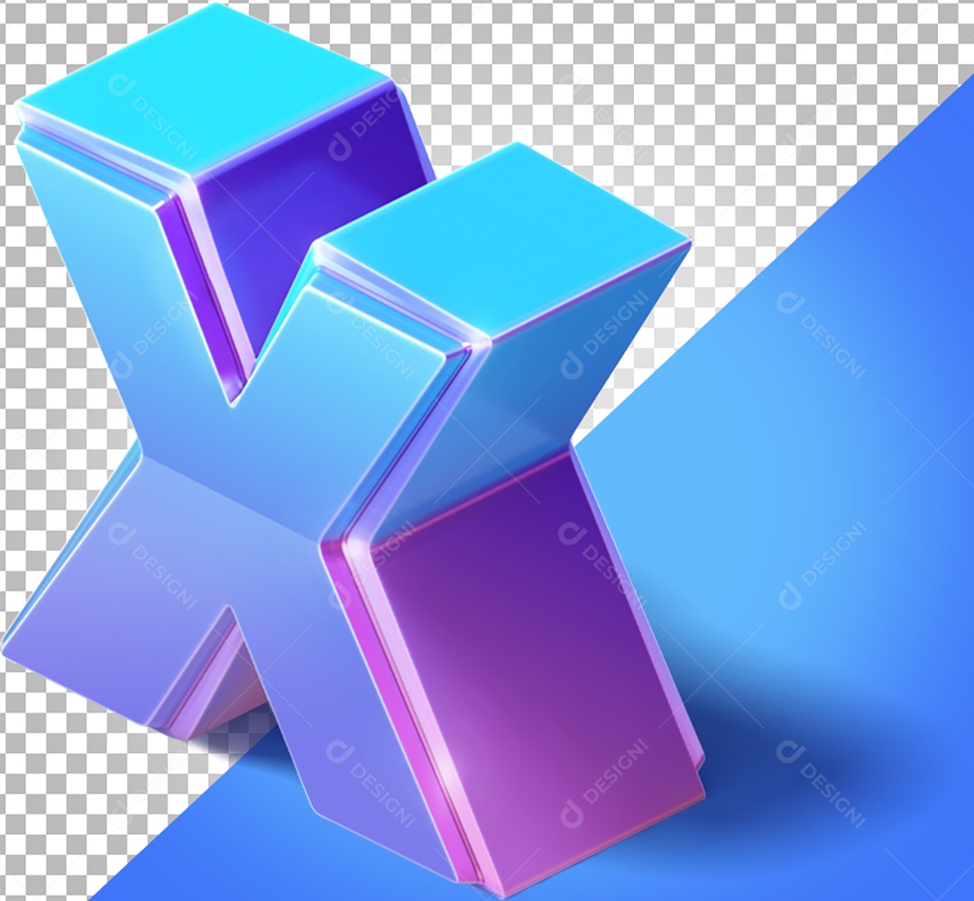 Elemento 3D Para Composição Letra X Azul e Roxo PNG Transparente