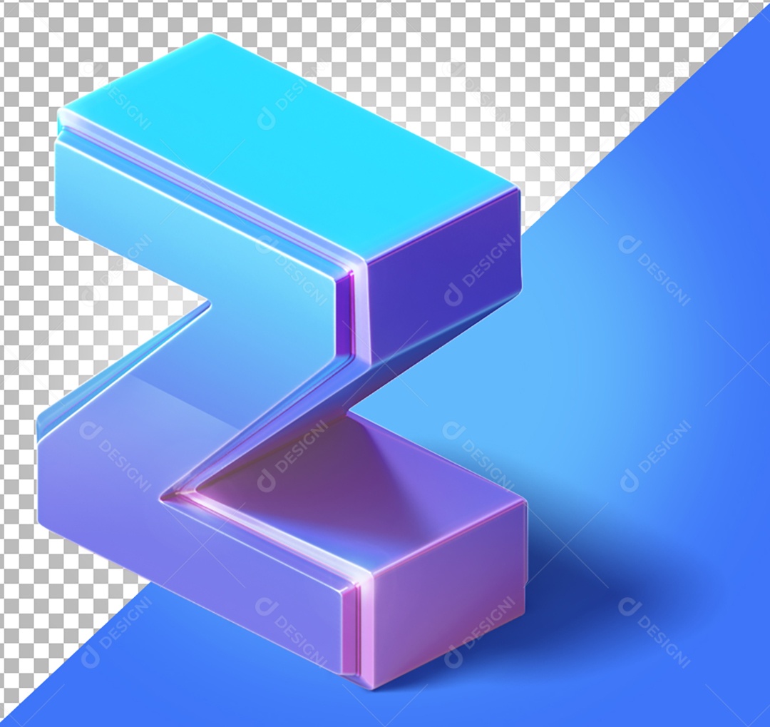 Elemento 3D Para Composição Letra Z Azul e Roxo PNG Transparente