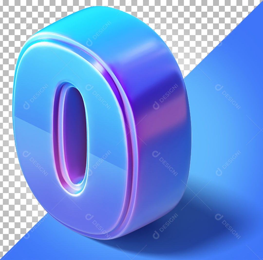 Elemento 3D Para Composição Número 0 Azul e Roxo PNG Transparente