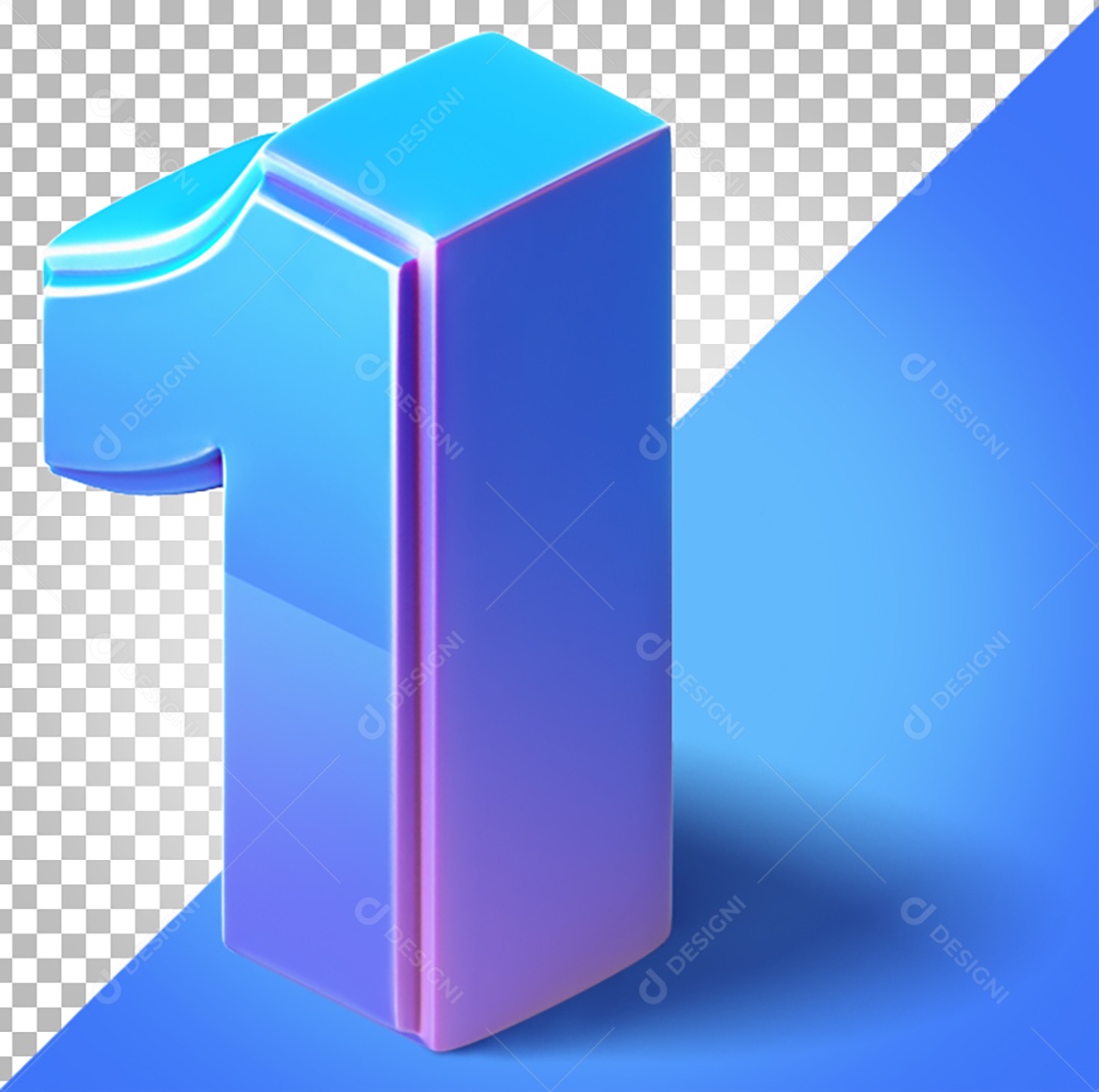 Elemento 3D Para Composição Número 1 Azul e Roxo PNG Transparente