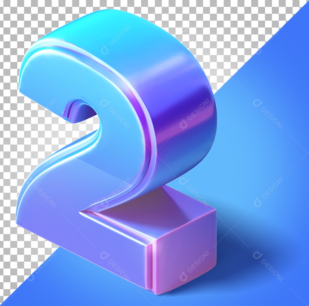 Elemento 3D Para Composição Número 2 Azul e Roxo PNG Transparente