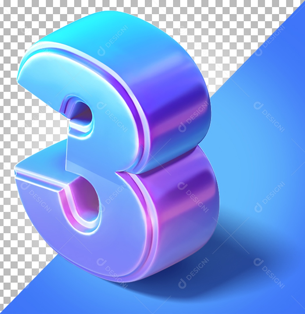 3D Element For Composition Number 3 Blue And Purple Transparent PNG
