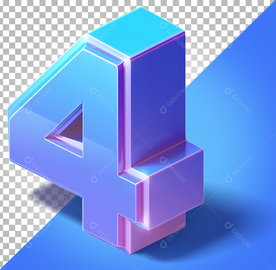 Elemento 3D Para Composição Número 4 Azul e Roxo PNG Transparente