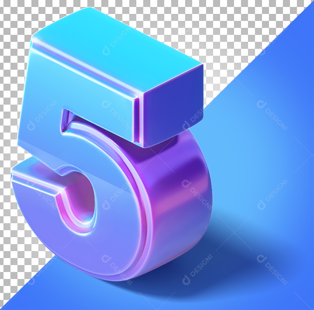 Elemento 3D Para Composição Número 5 Azul e Roxo PNG Transparente