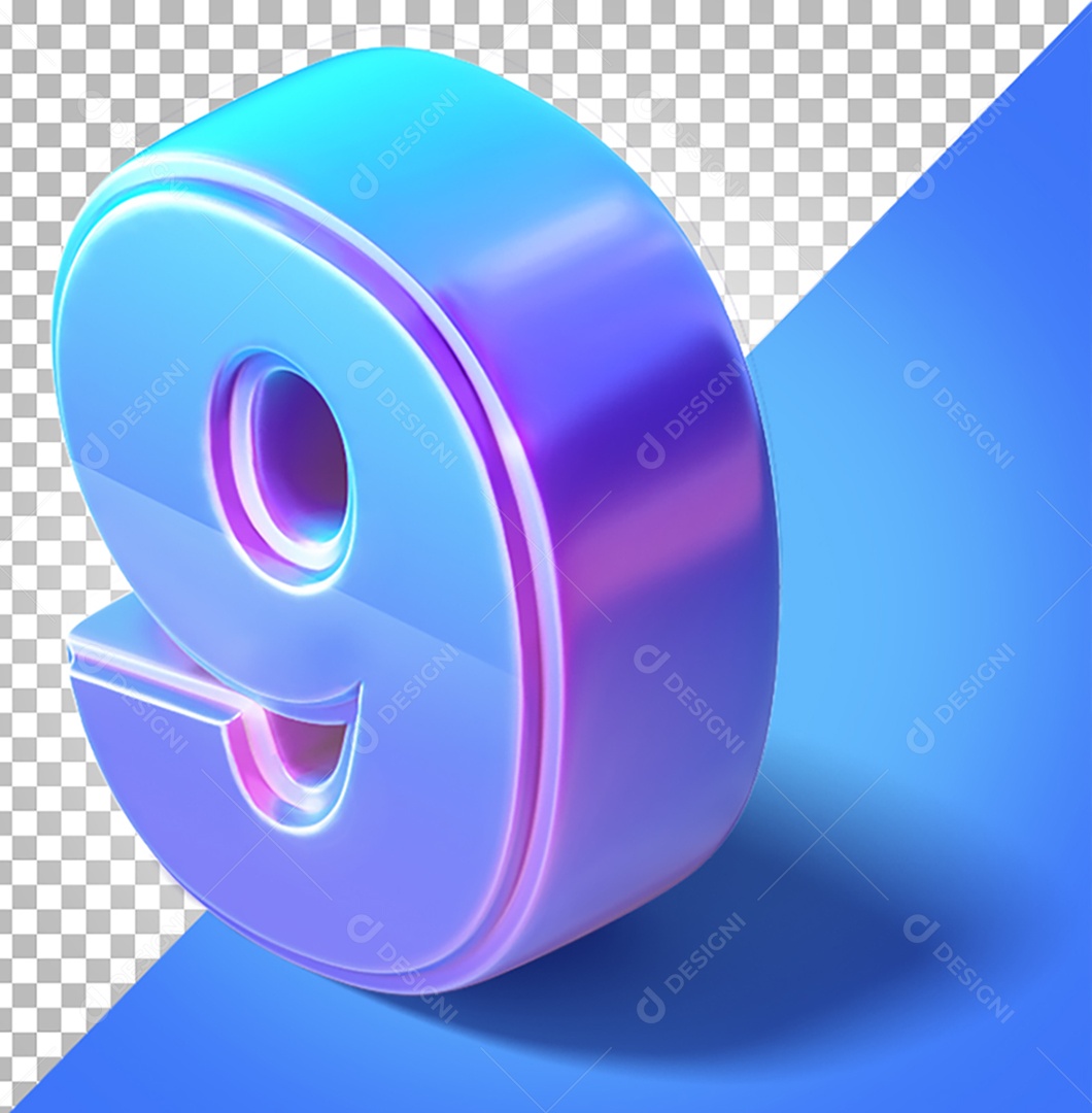 Elemento 3D Para Composição Número 9 Azul e Roxo PNG Transparente