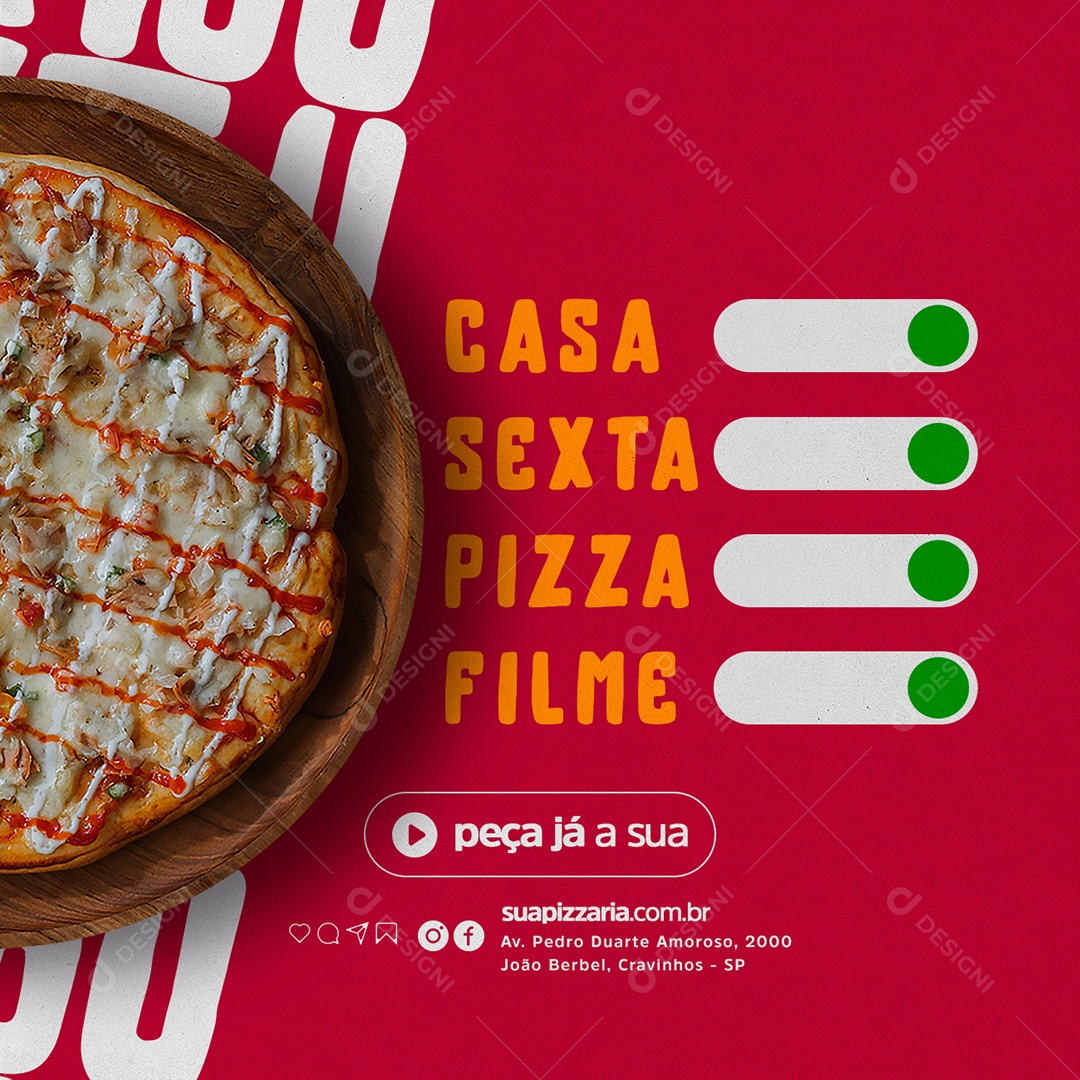 Casa Sexta Pizza Filme Pizzaria Social Media PSD Editável
