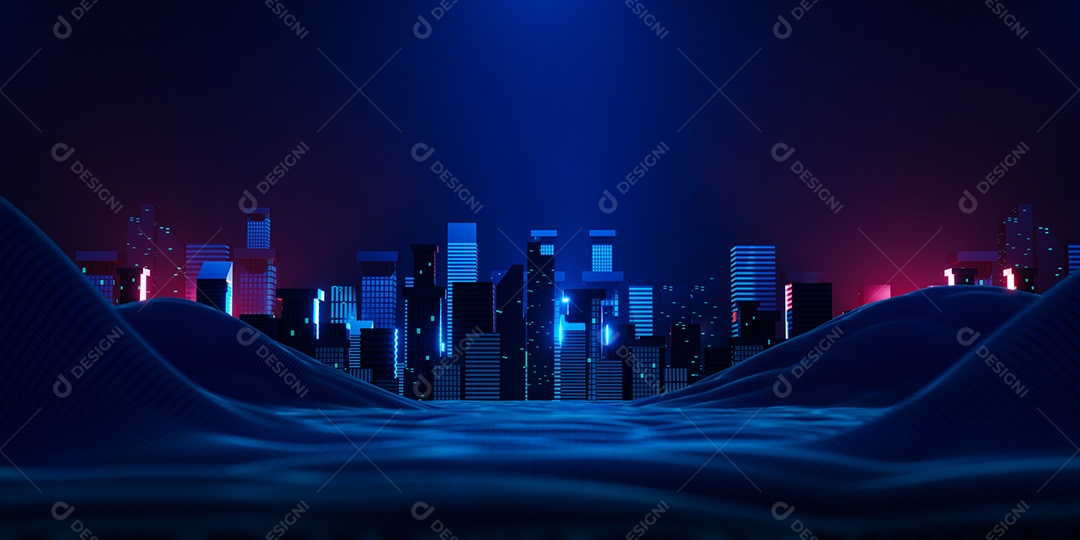 Renderização 3D Fundo Cidade neon escuro