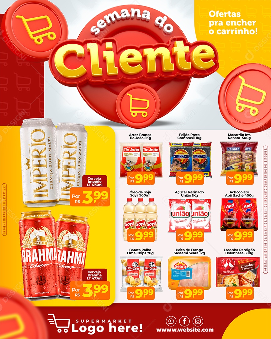 Social Media Encarte Semana do Cliente Carrinho Vermelho Produtos PSD Editável