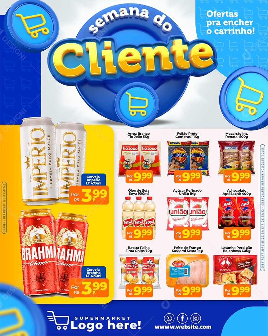 Social Media Encarte Semana do Cliente Carrinho Azul Produtos PSD Editável
