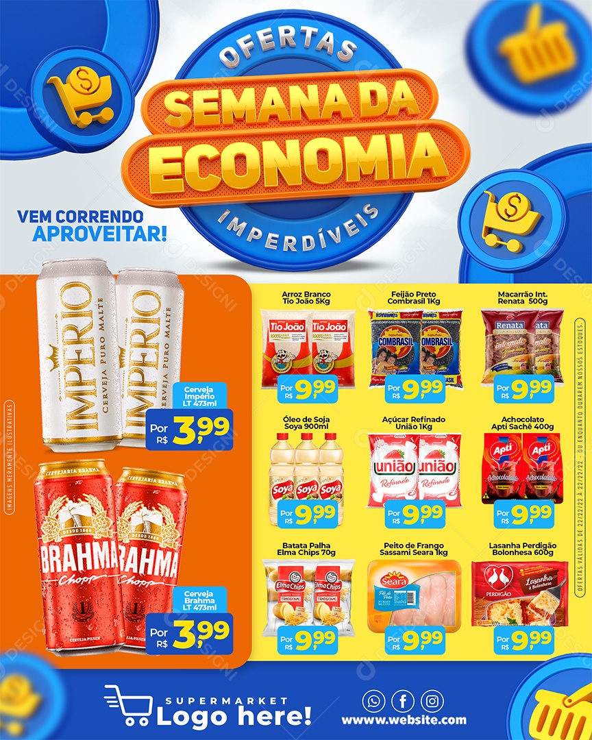 Social Media Encarte Semana da Economia Ofertas Imperdíveis Azul Produtos PSD Editável