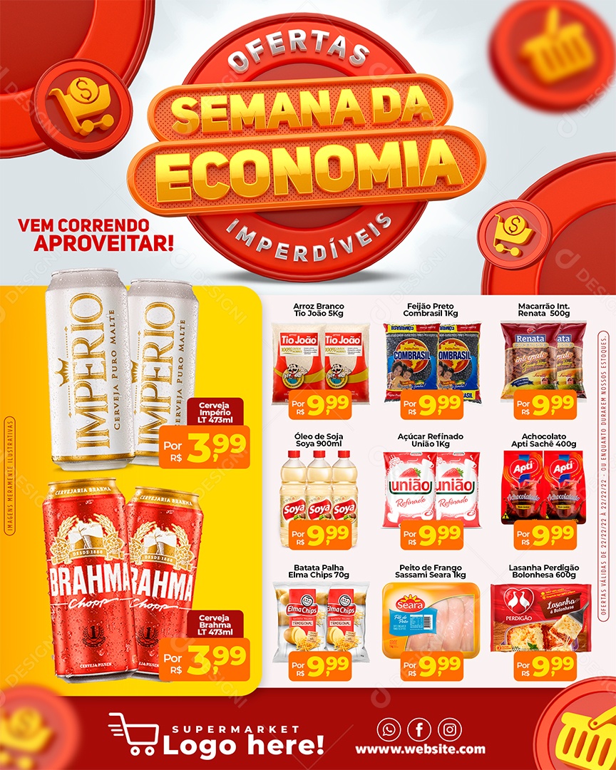 Social Media Encarte Semana da Economia Ofertas Imperdíveis Vermelho Produtos PSD Editável