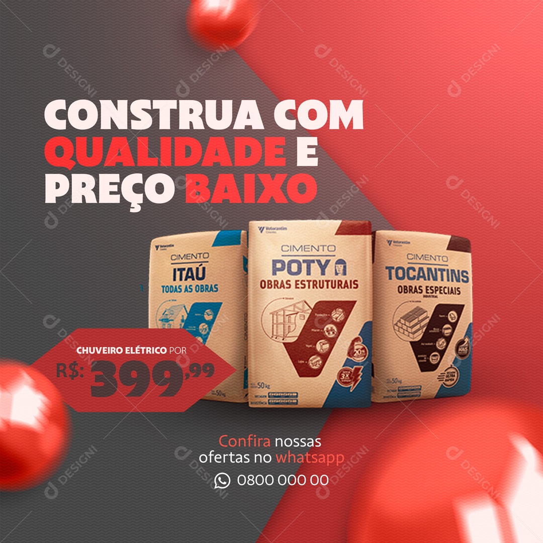 Post Materiais De Construção Construa com Qualidade e Preço Baixo Social Media PSD Editável