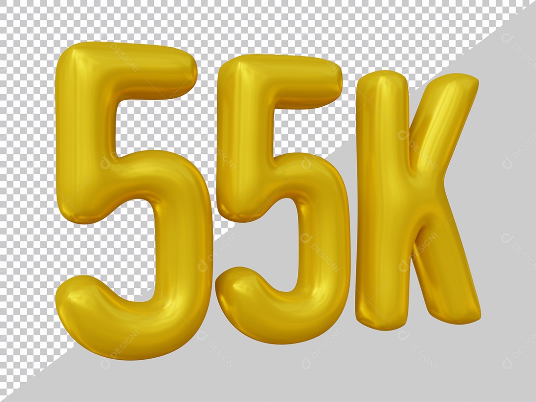 Elemento 3D 55K De Seguidores Dourado Para Composição PSD