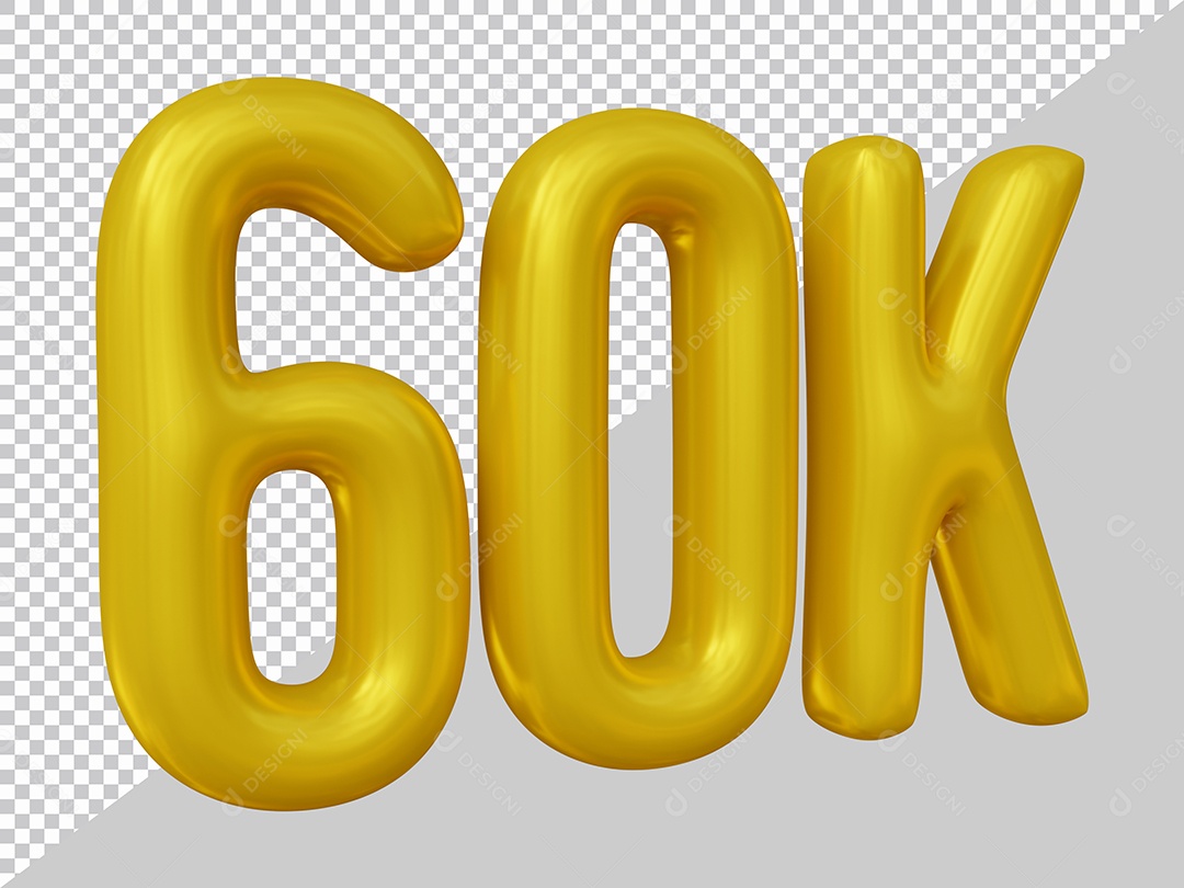 Elemento 3D 60K De Seguidores Dourado Para Composição PSD