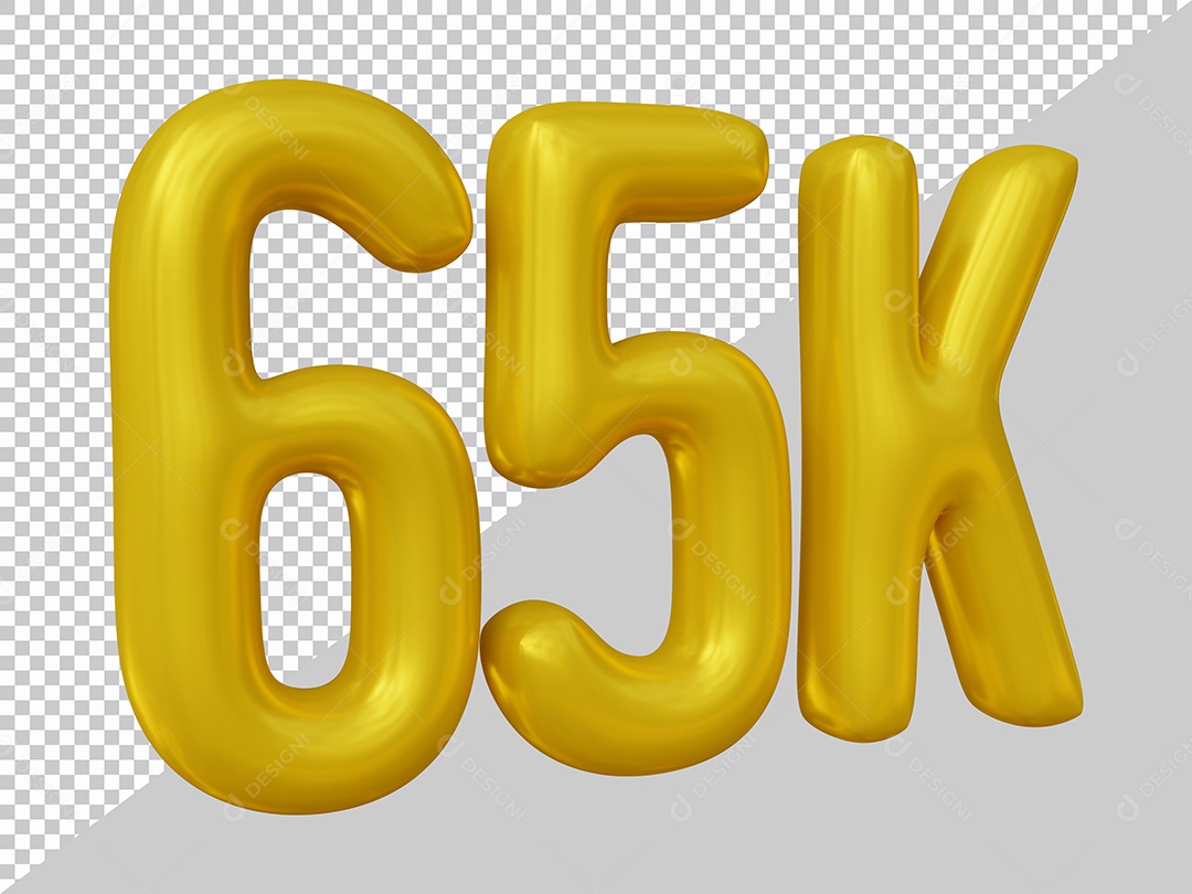 Elemento 3D 65K De Seguidores Dourado Para Composição PSD
