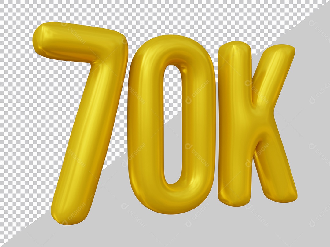 Elemento 3D 70K De Seguidores Dourado Para Composição PSD