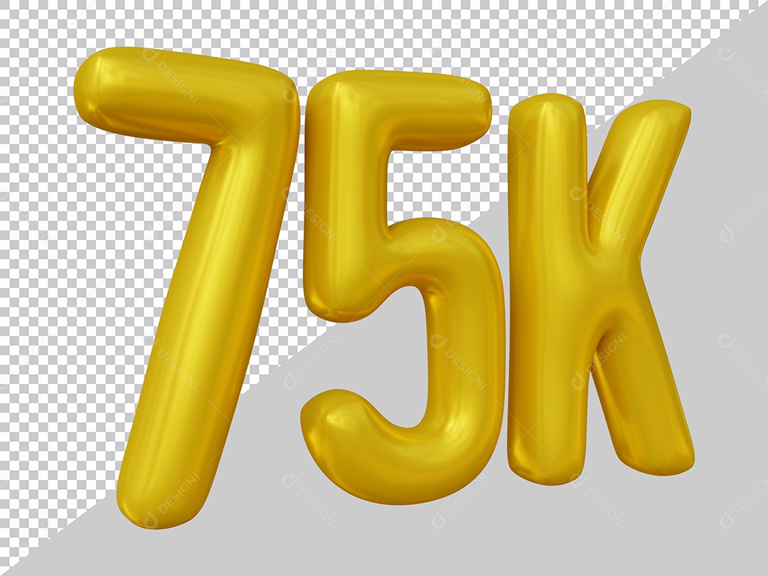 Elemento 3D 75K De Seguidores Dourado Para Composição PSD
