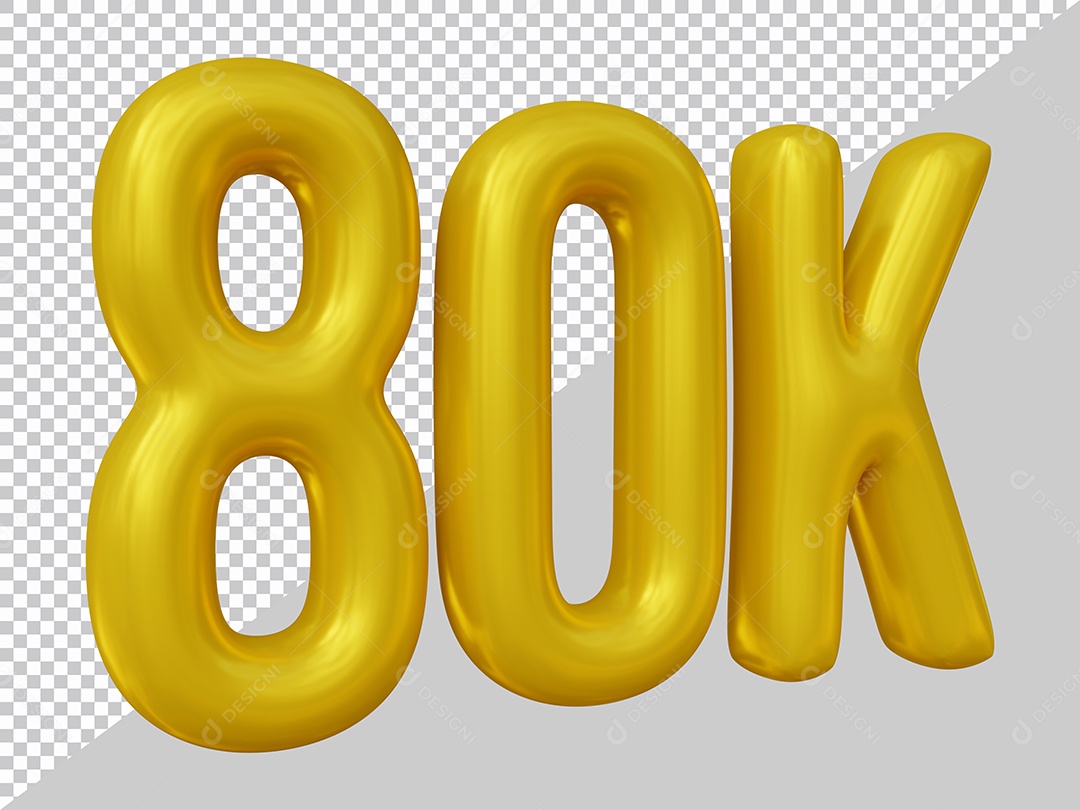 Elemento 3D 80K De Seguidores Dourado Para Composição PSD