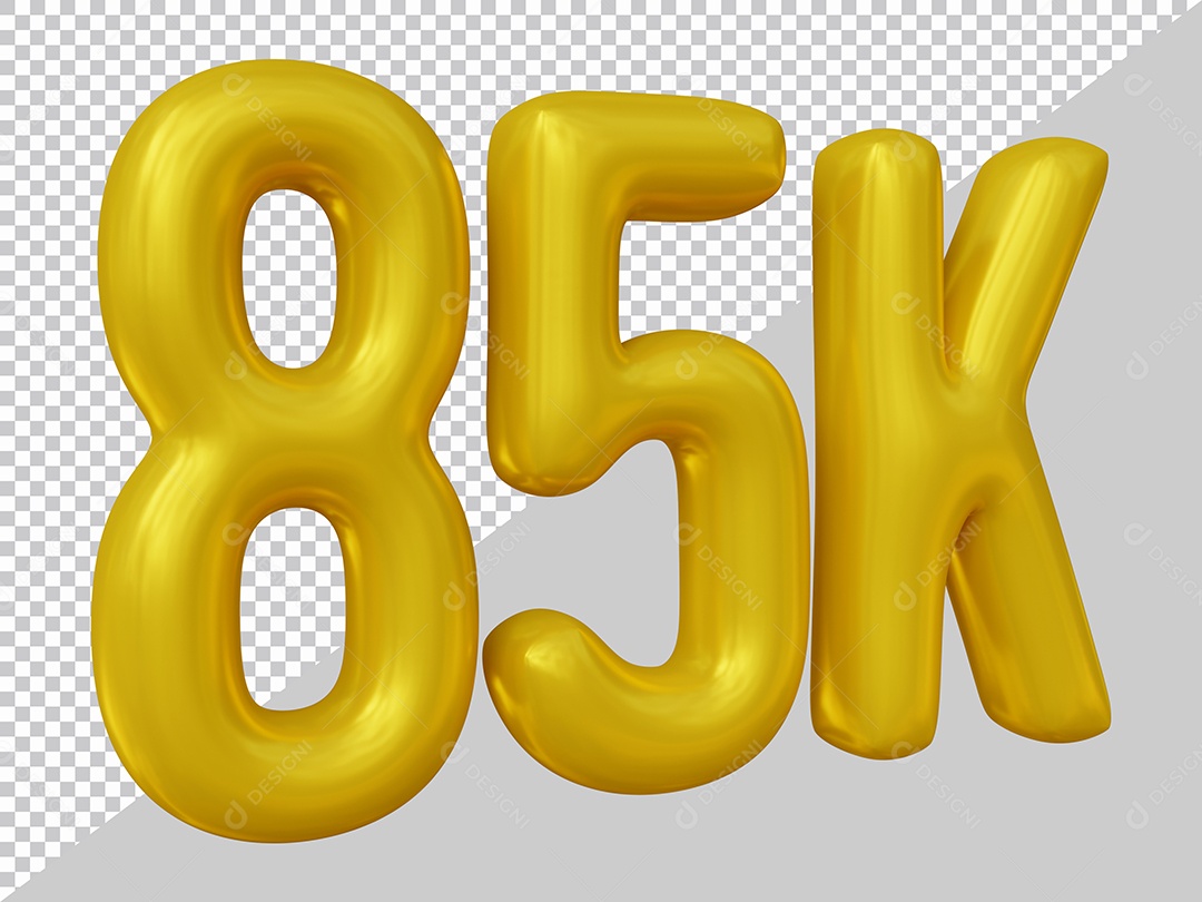 Elemento 3D 85K De Seguidores Dourado Para Composição PSD