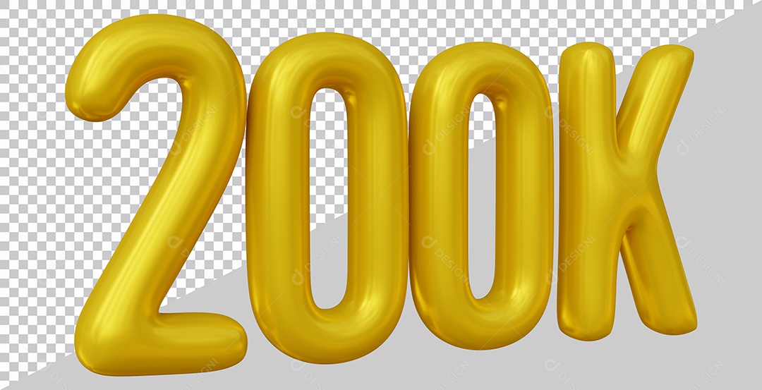 Elemento 3D 200K De Seguidores Dourado Para Composição PSD
