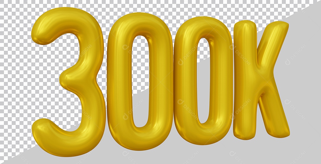 Elemento 3D 300K De Seguidores Dourado Para Composição PSD