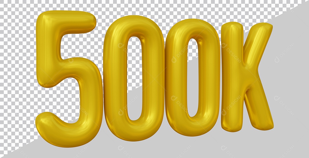 Elemento 3D 500K De Seguidores Dourado Para Composição PSD