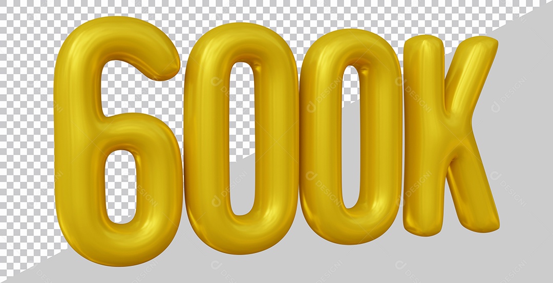 Elemento 3D 600K De Seguidores Dourado Para Composição PSD