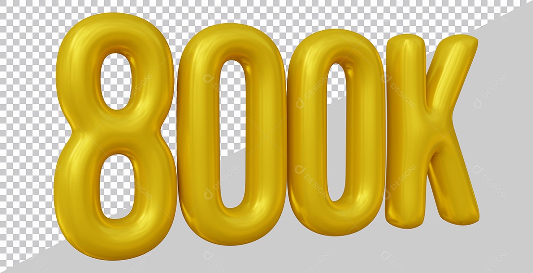 Elemento 3D 800K De Seguidores Dourado Para Composição PSD