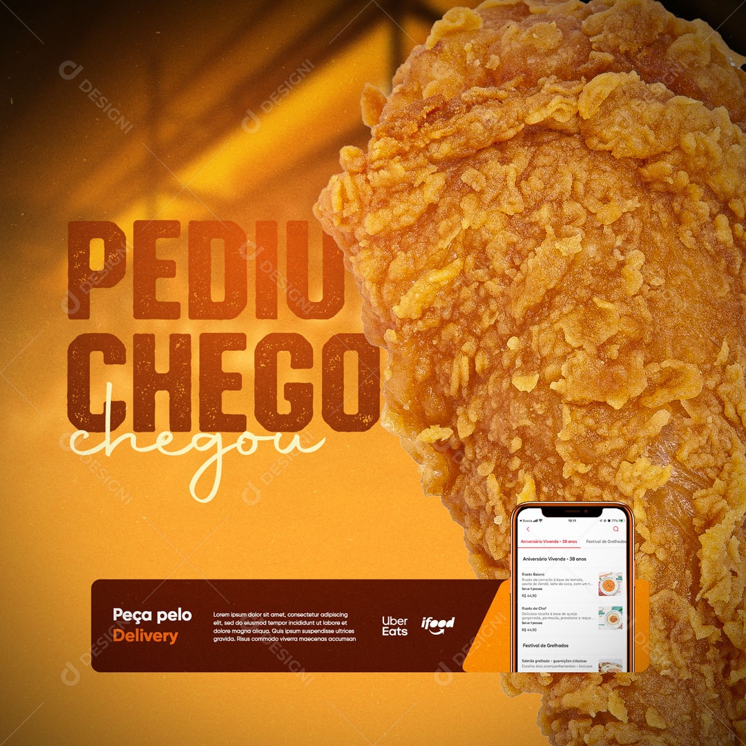 Social Media Frango Frito Pediu Chegou Delivery PSD Editável